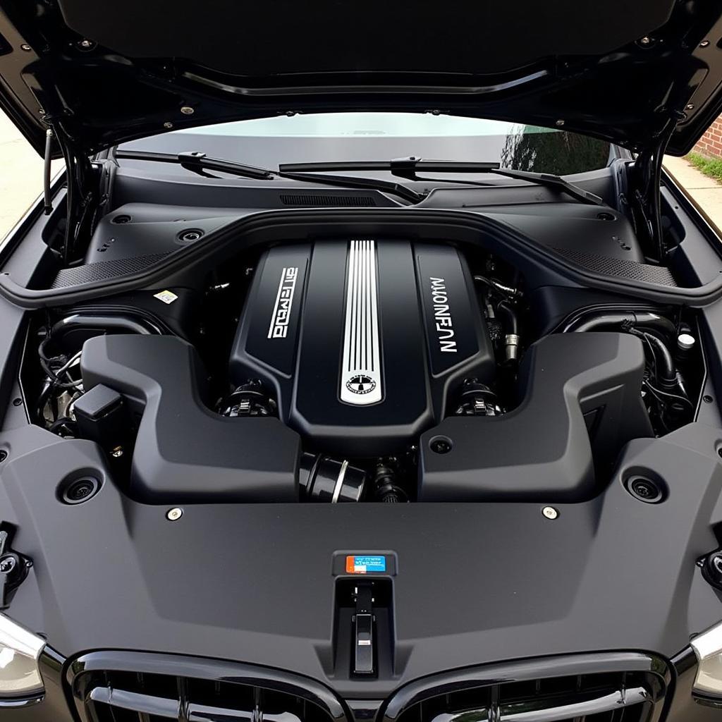 2018 BMW X3 M40i Engine Bay - Detailed view of the B58 engine, highlighting key components like the twin-turbochargers and exhaust manifold.