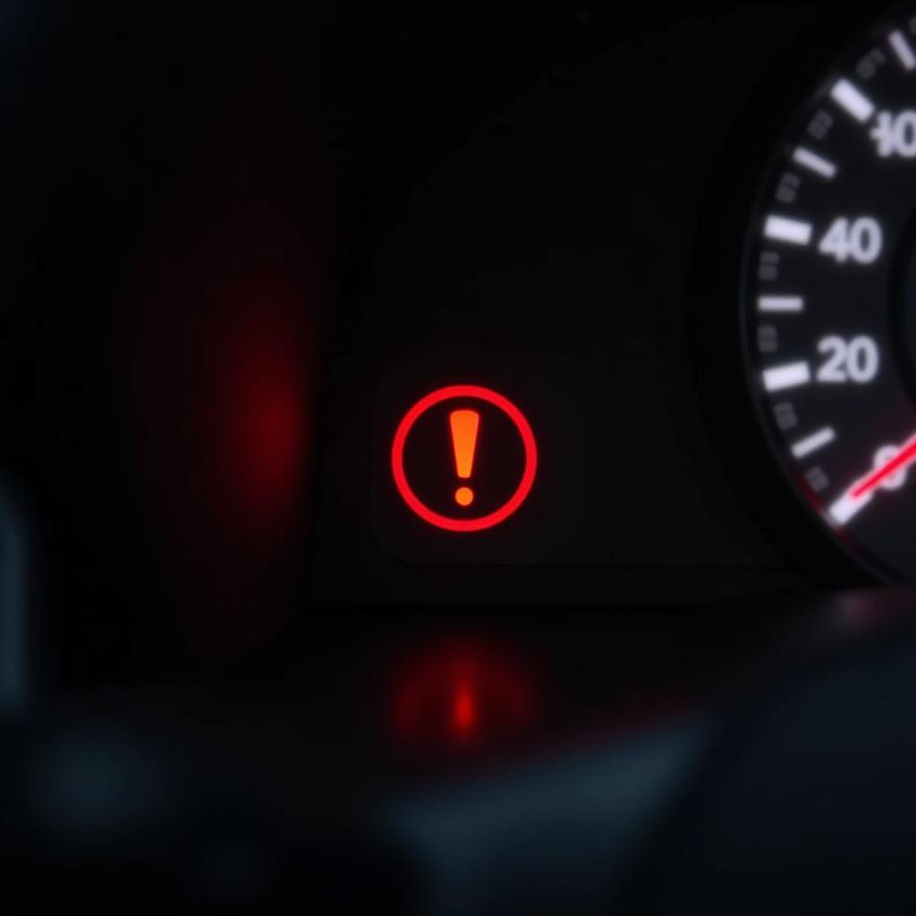 Brake warning light illuminated on a car's dashboard