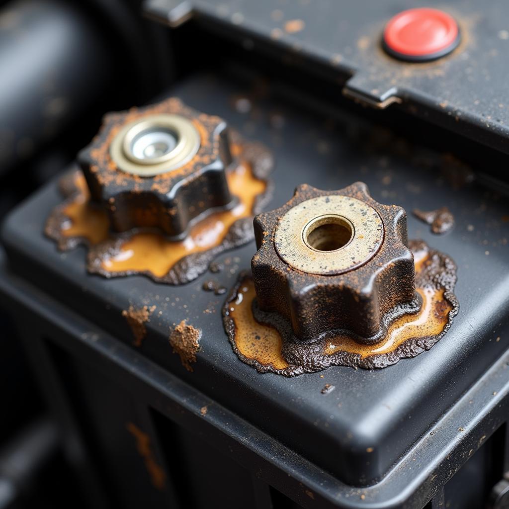 Corroded car battery terminals.