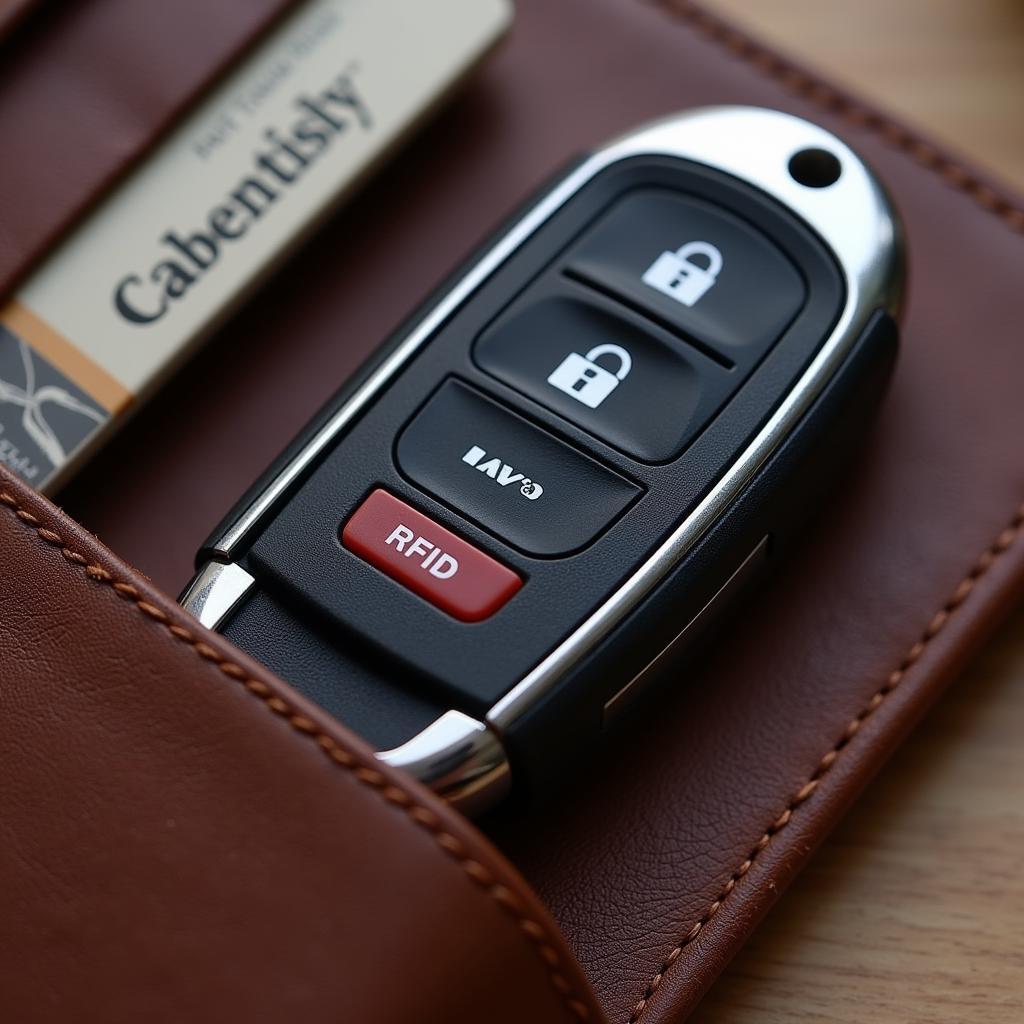 Car Key Fob in Signal Blocking Wallet