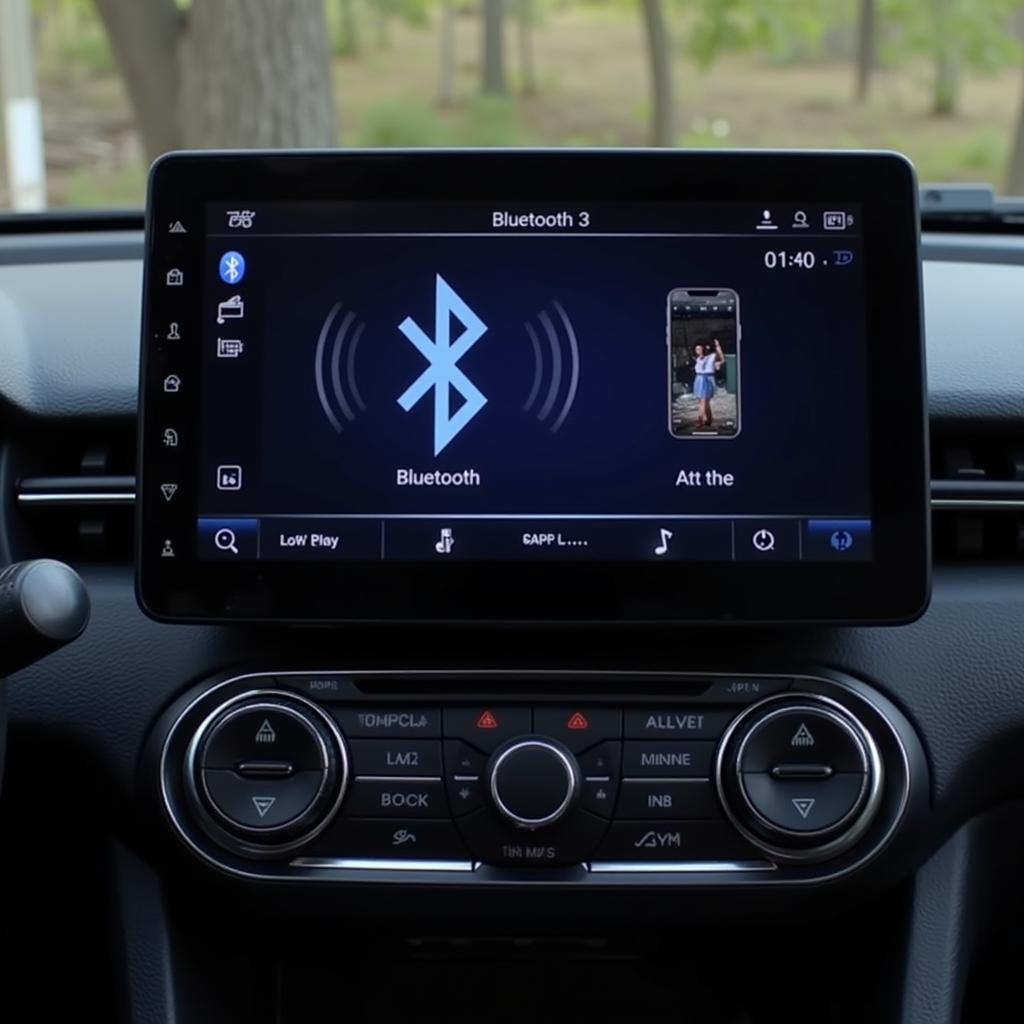 Car radio display showing Bluetooth connection status