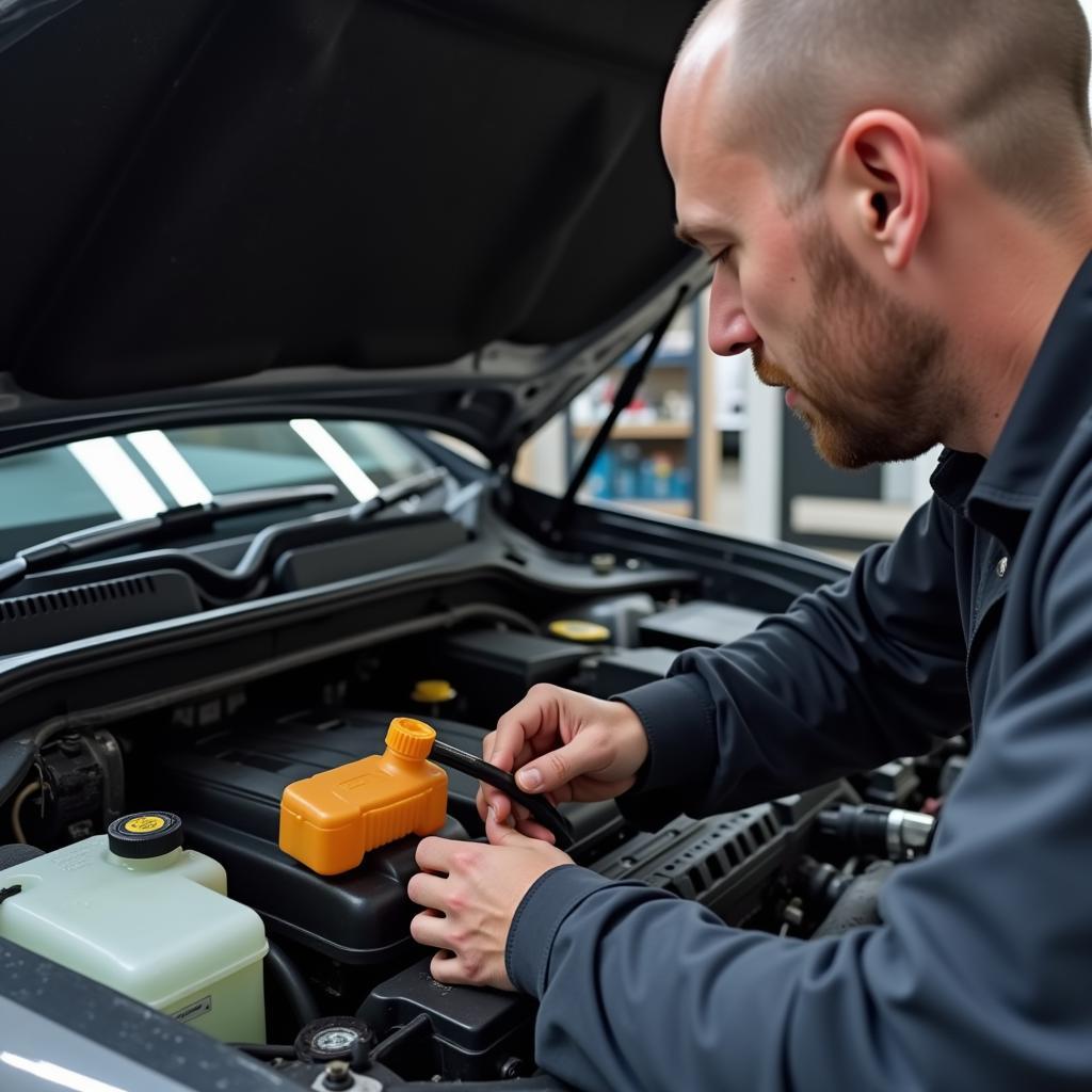 Mechanic Checking Brake Fluid Level