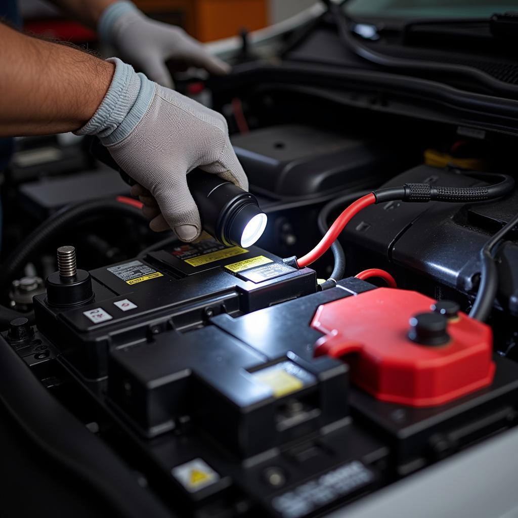 Inspecting Car Battery Cables