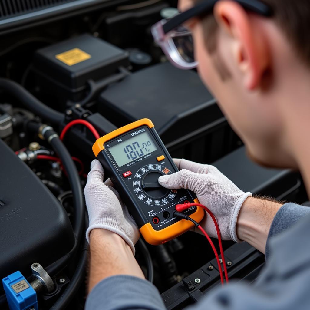 Checking Car Battery Voltage with Multimeter