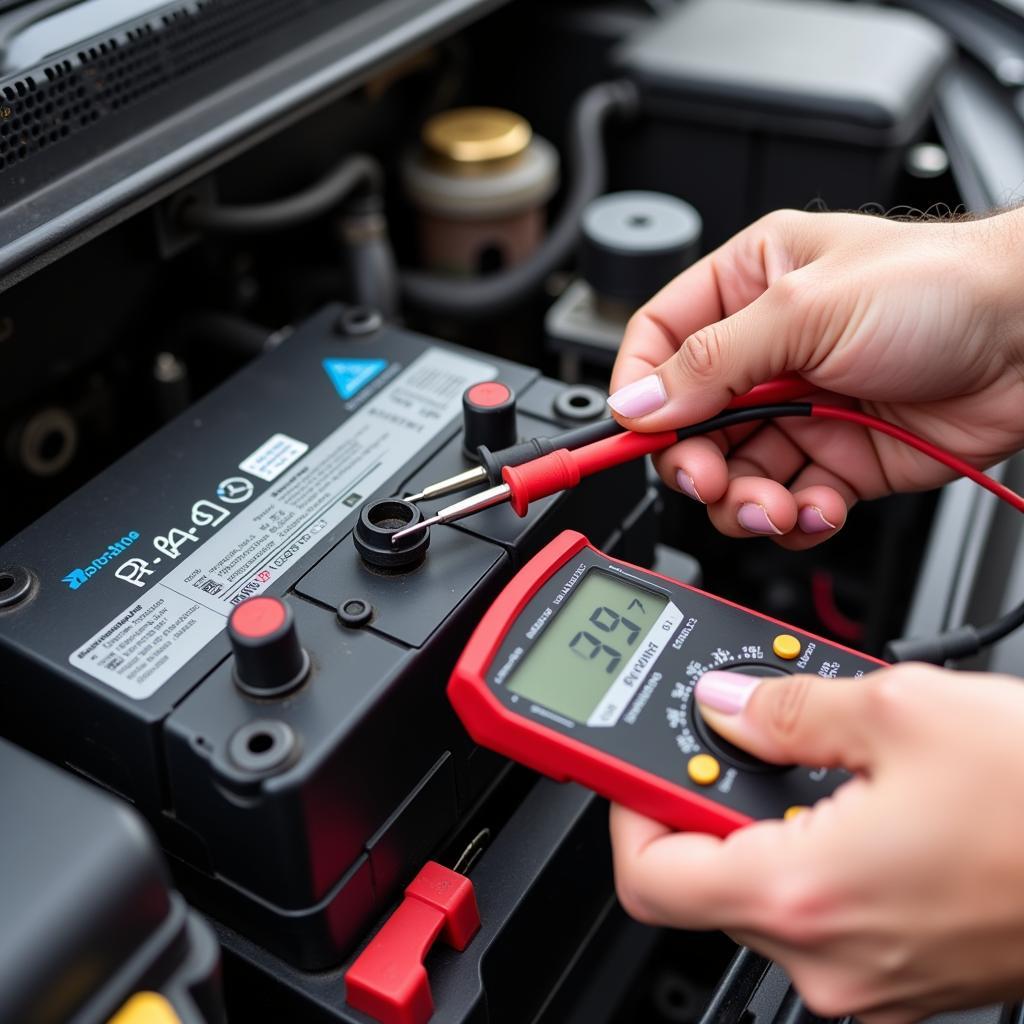 Checking Car Battery Voltage with Multimeter