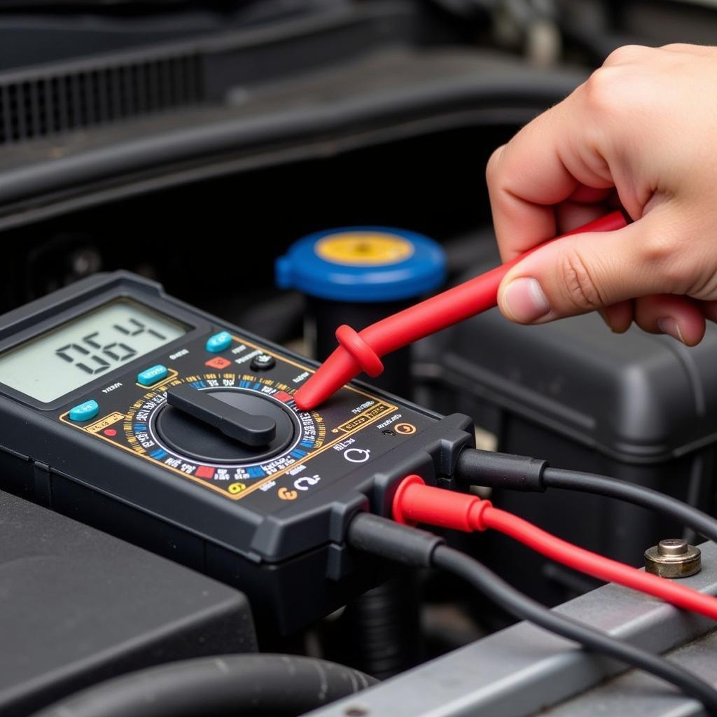 Checking Car Battery Voltage with Multimeter