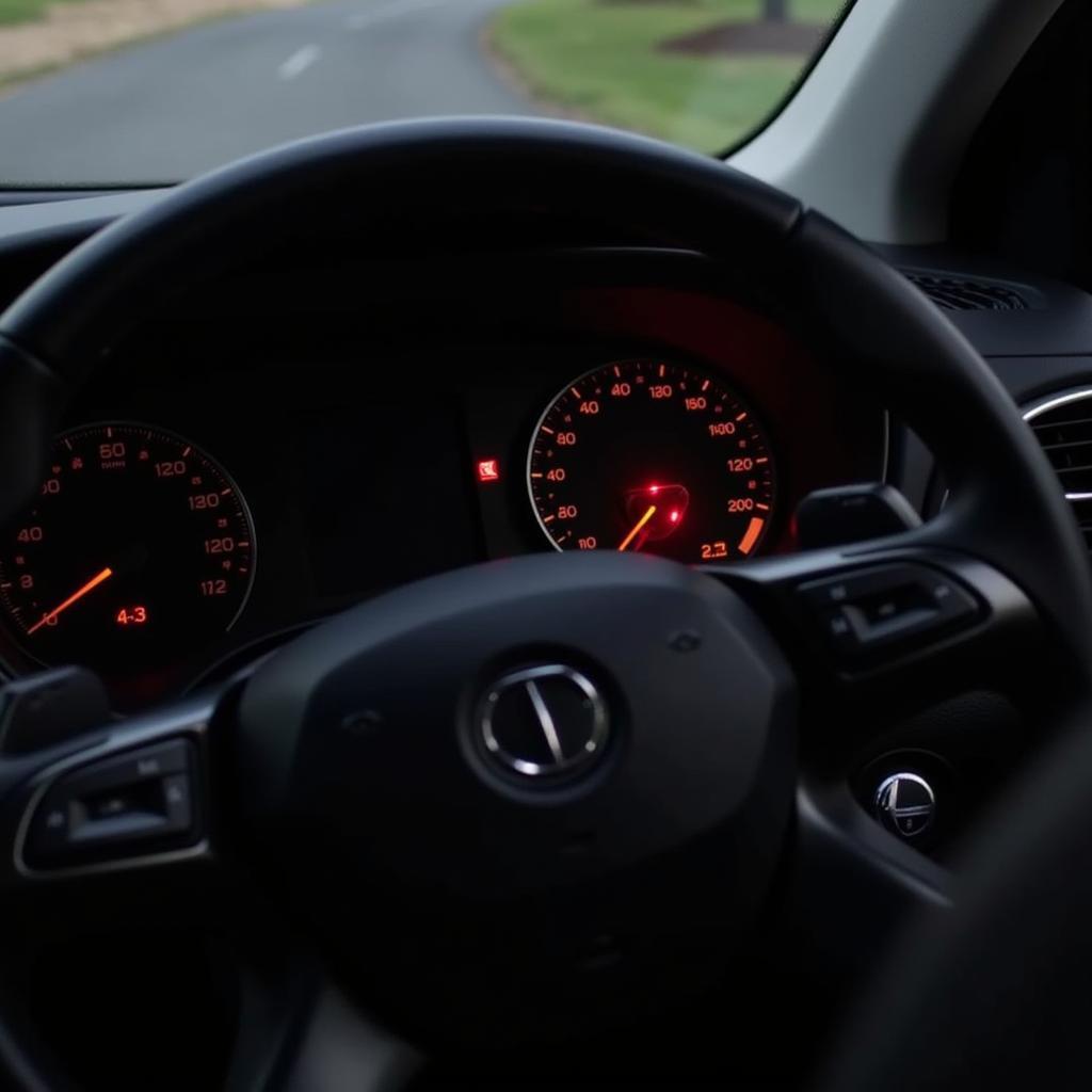 Child car seat warning light illuminated on a car dashboard