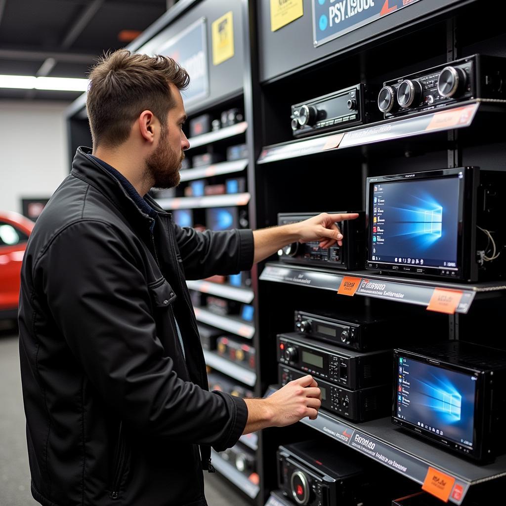 Selecting a car audio system in a Sydney shop