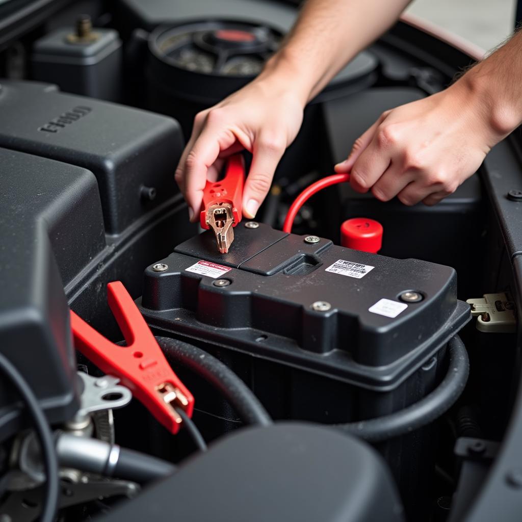 Jump starting a dead car battery