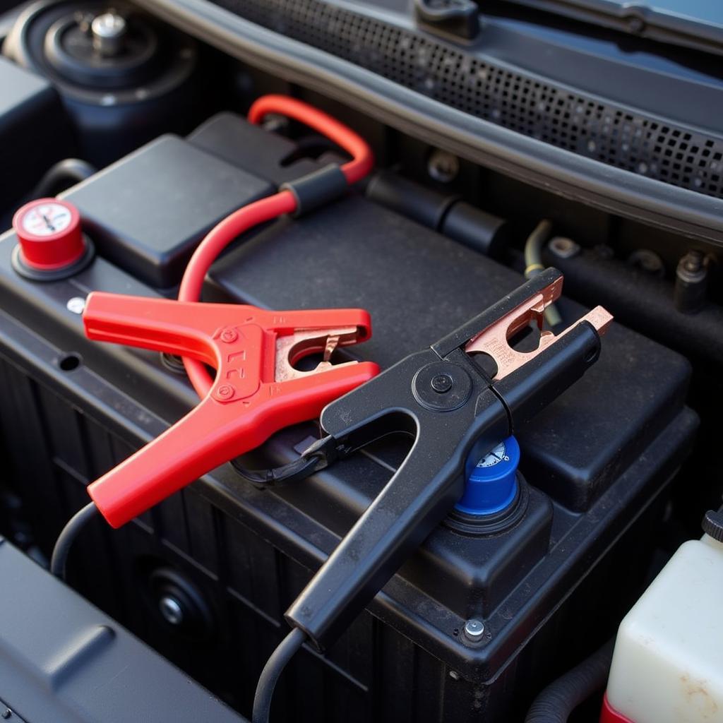 Dead Car Battery with Jumper Cables