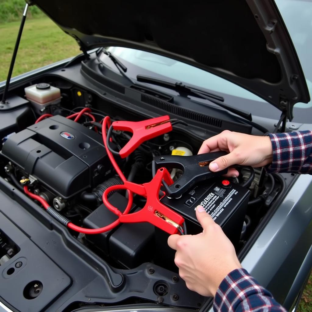 Dead Car Battery with Jumper Cables