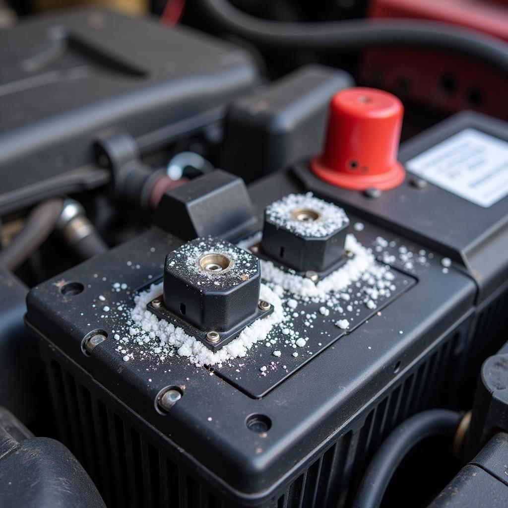 Dead Car Battery Showing Signs of Sulfation