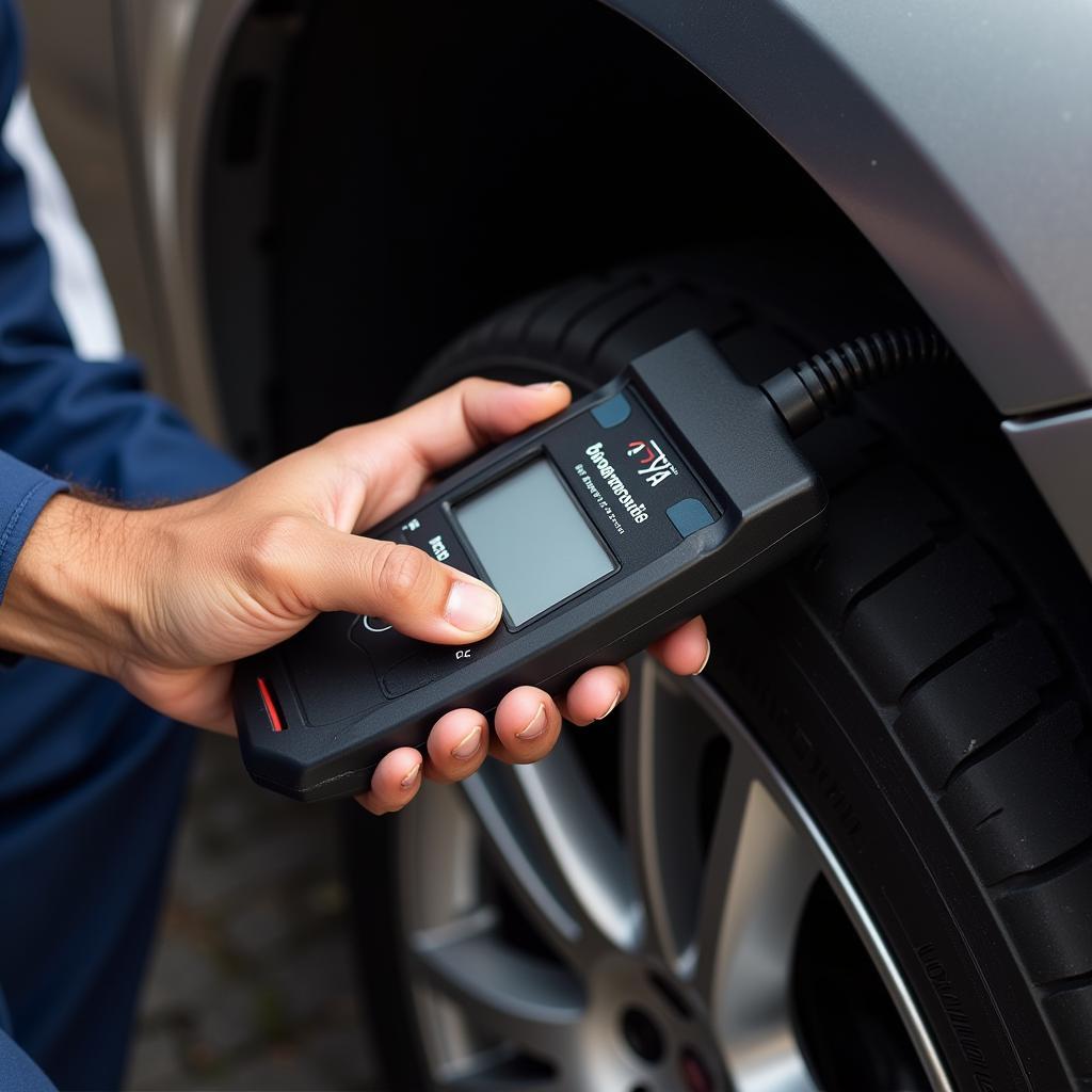 Mechanic Using Diagnostic Scanner on Car