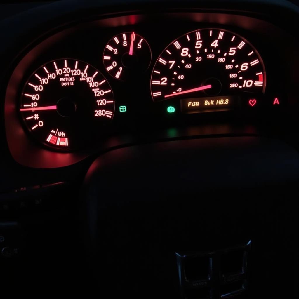 Dodge Grand Caravan dashboard displaying various brake warning lights