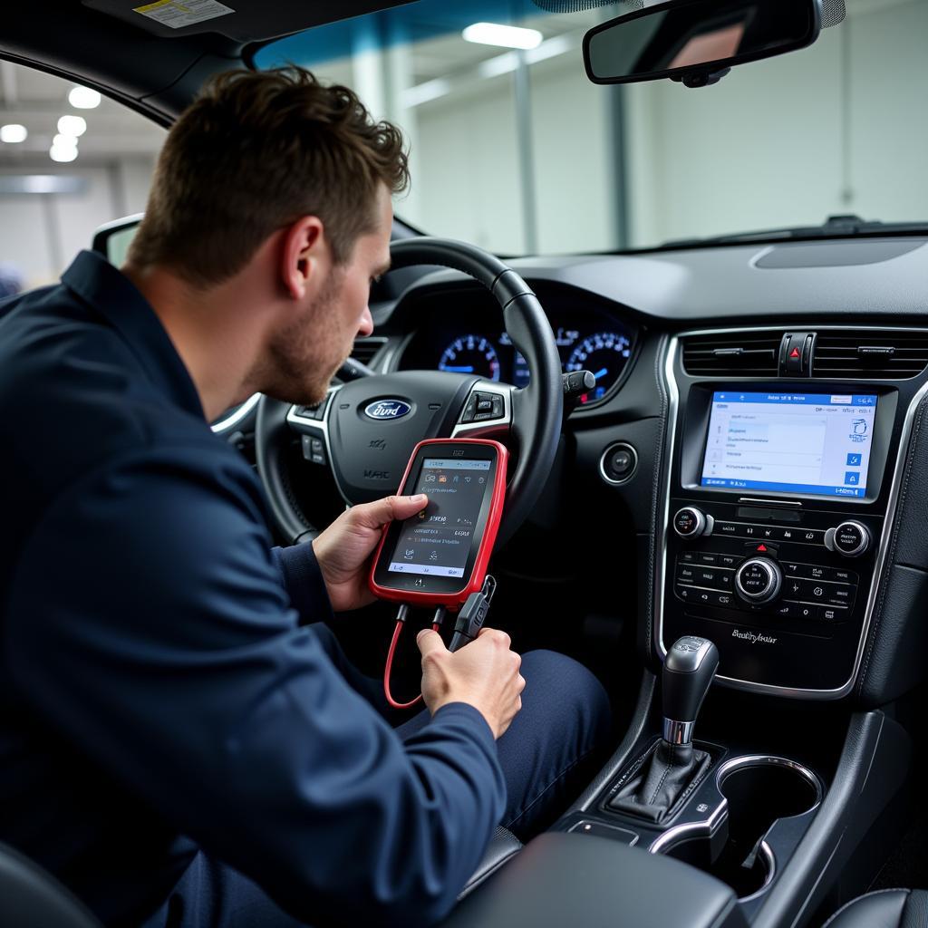 Ford Taurus Technician Performing Diagnostics