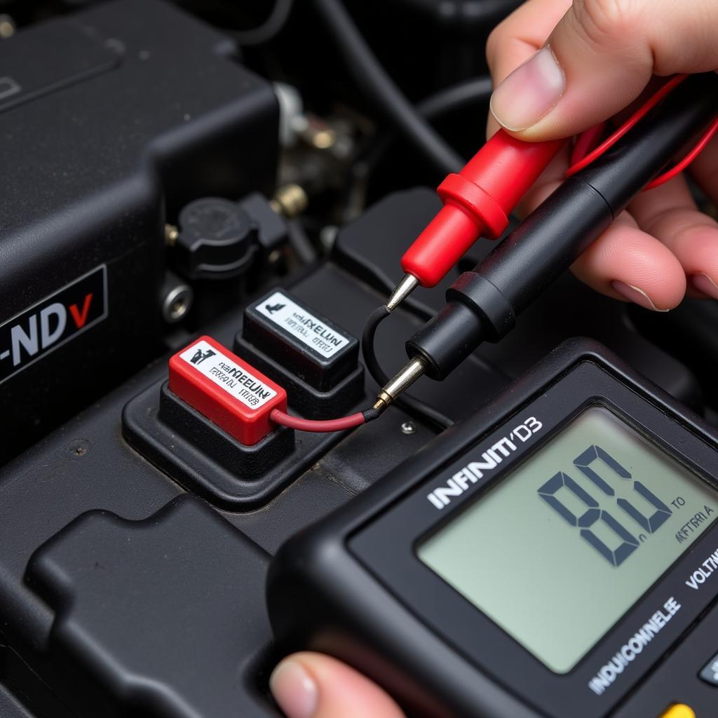 Testing the Infiniti M35 battery with a multimeter