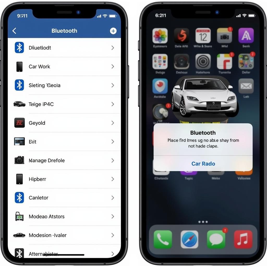 iPhone Bluetooth Menu and Car Radio List