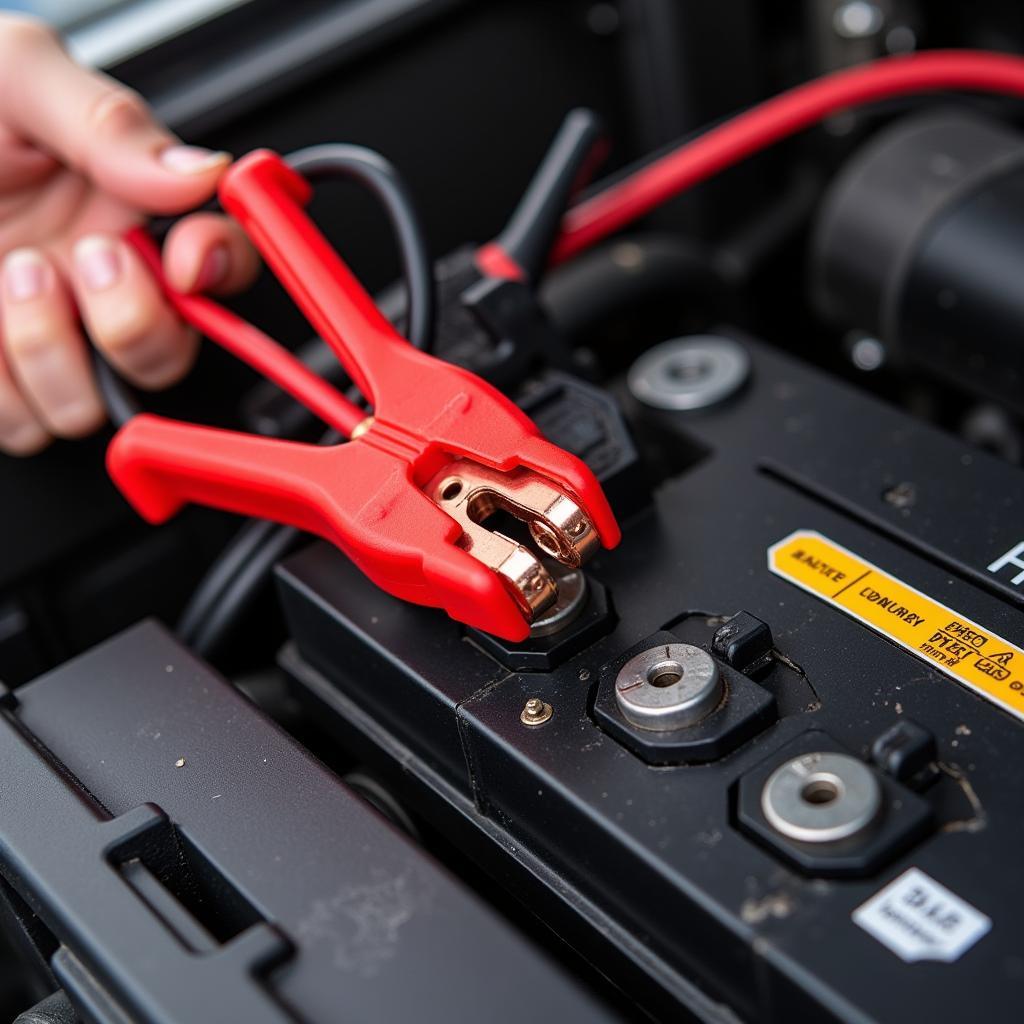 Connecting Jumper Cables to Car Battery