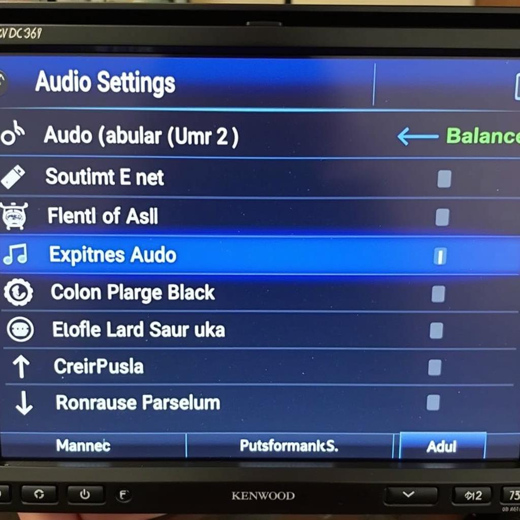 Kenwood KDC-BT362U Audio Settings Menu