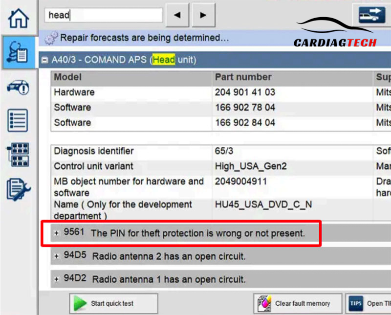 Look for error code A40/3-COMAND APS