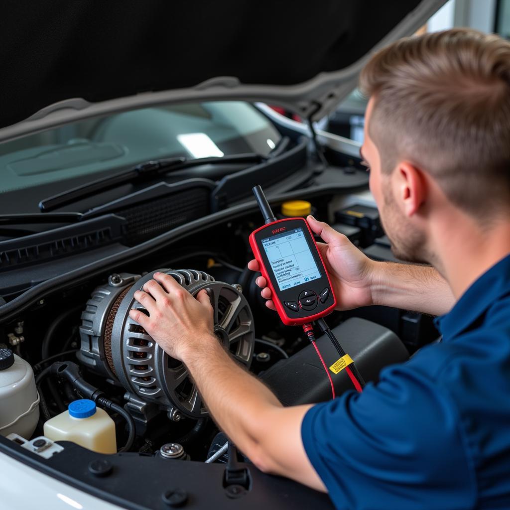 Mechanic Inspecting Car Alternator