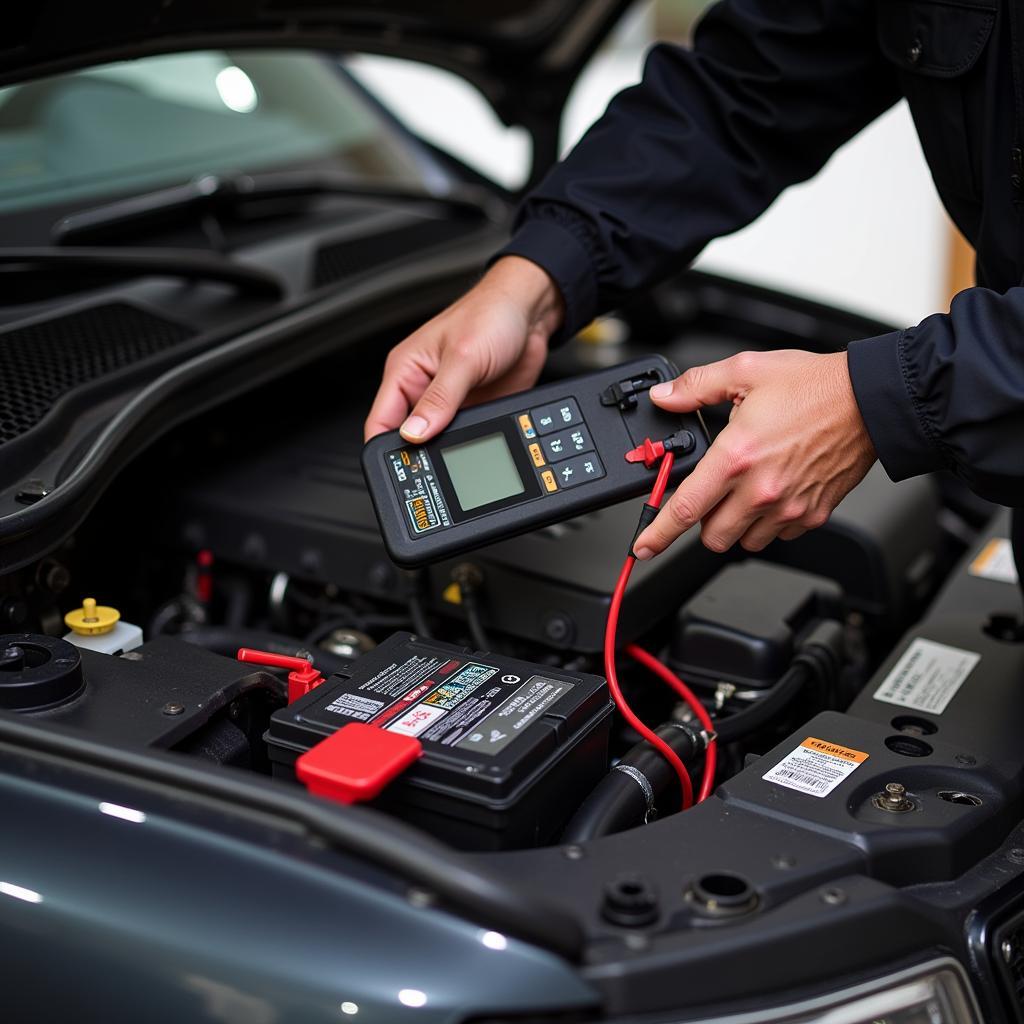 Mechanic Checking Car Battery