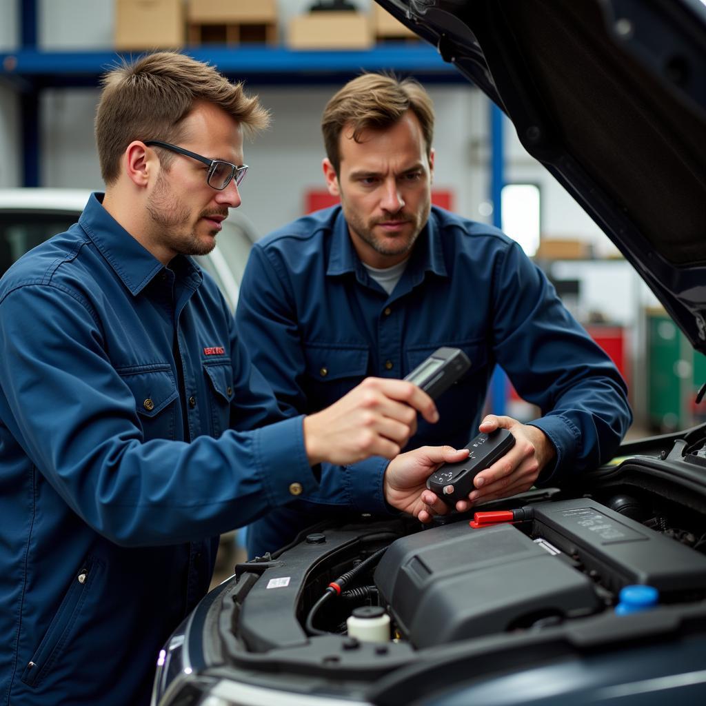 Mechanic Checking Car Battery