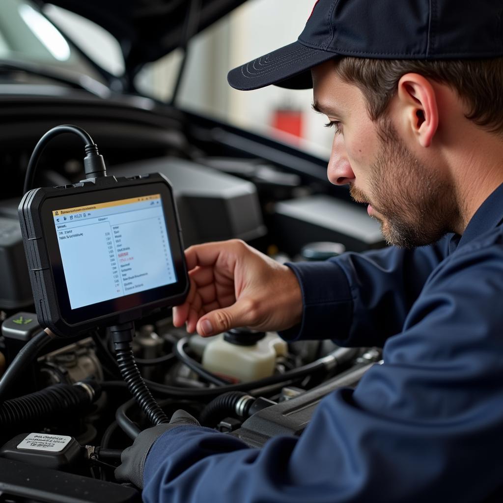 Mechanic Diagnosing Car Engine