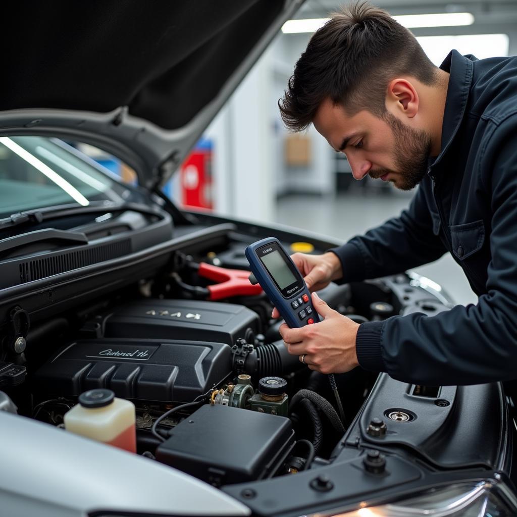 Mechanic Checking Car Engine After Failed Jump Start