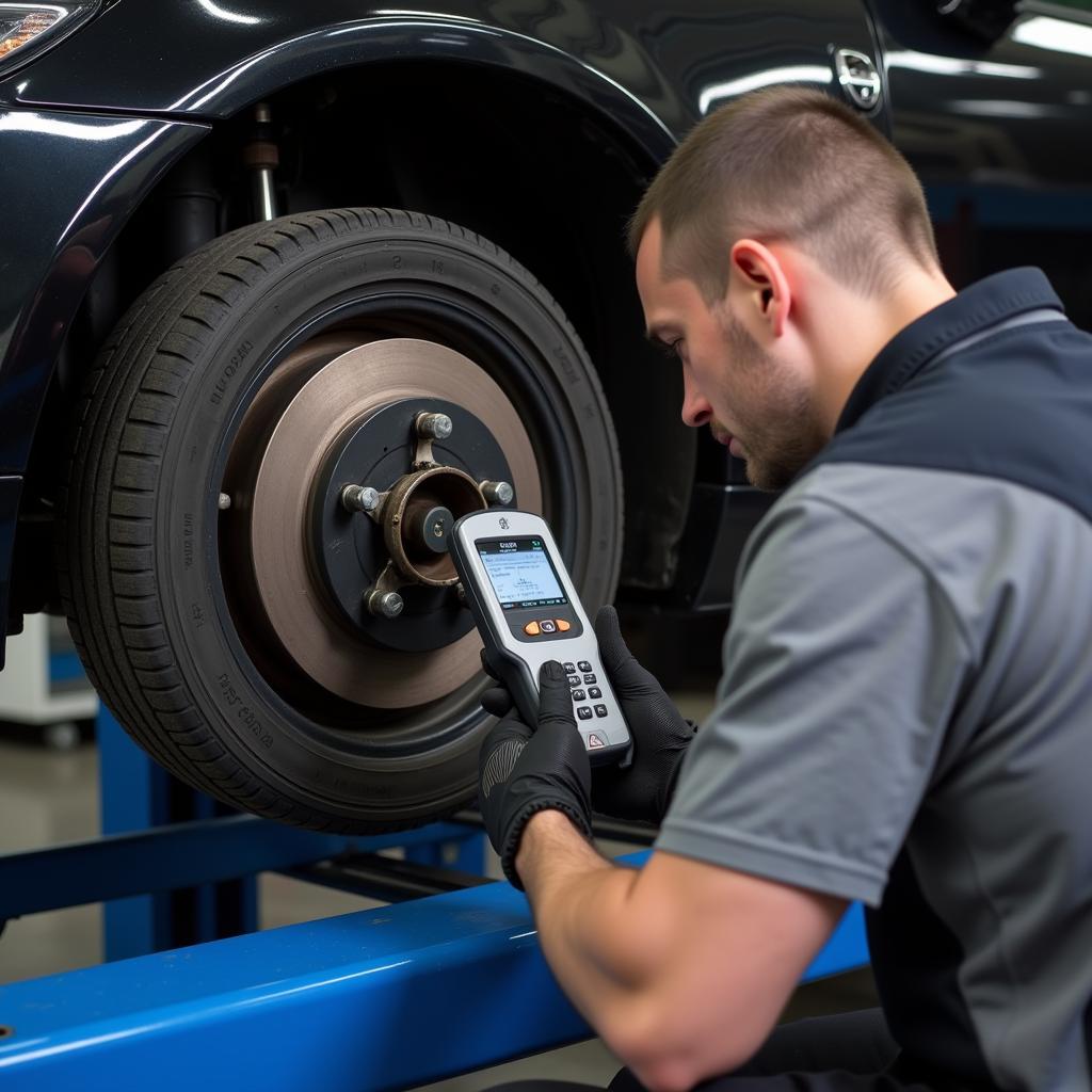 Mechanic Inspecting Brake System