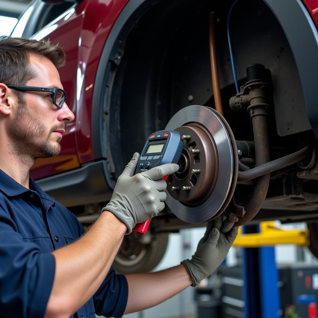 Mechanic Inspecting a Car's Brake System