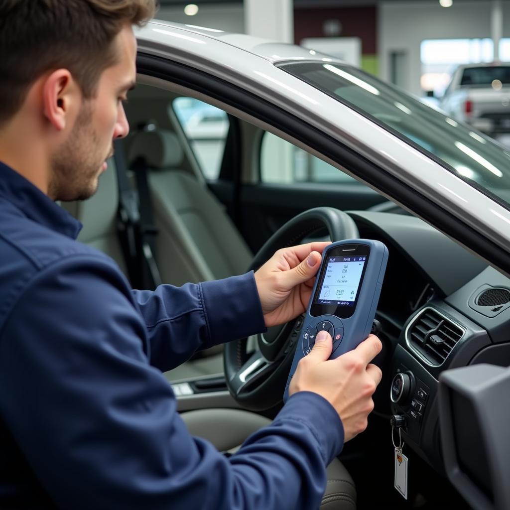 Mechanic Inspecting Car Security System