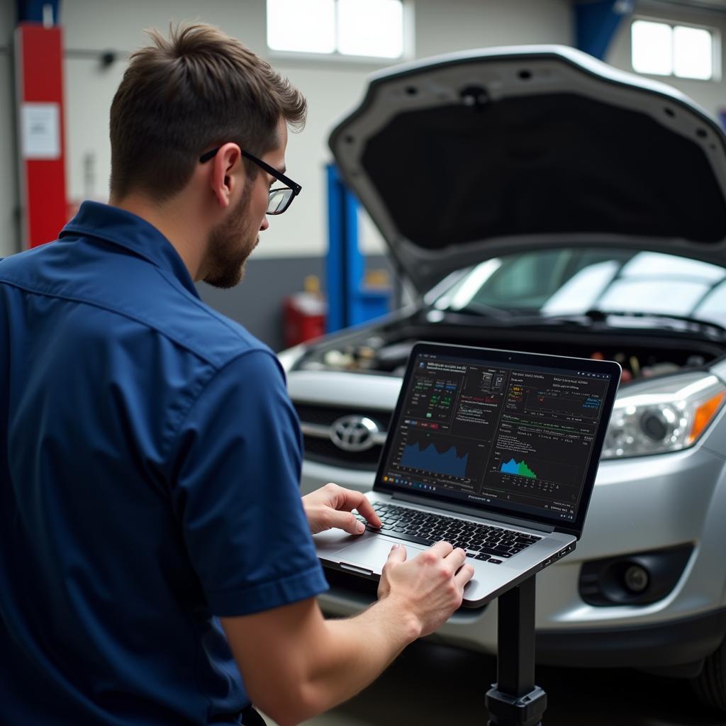 Mechanic Performing Remote Car Diagnostics