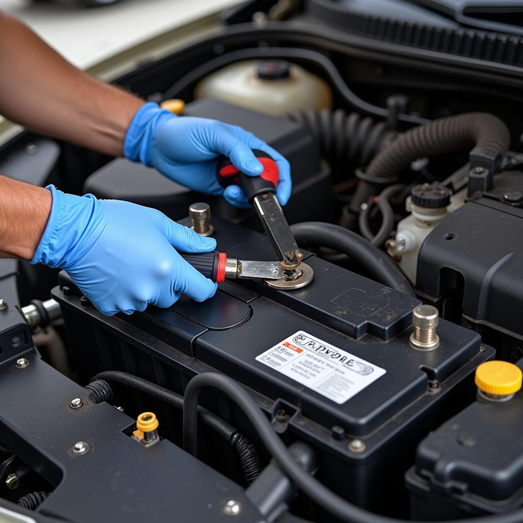 Mechanic Replacing Car Battery