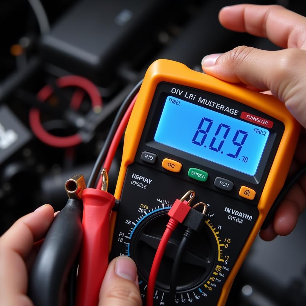 Multimeter Connected to Car Battery for Drain Test