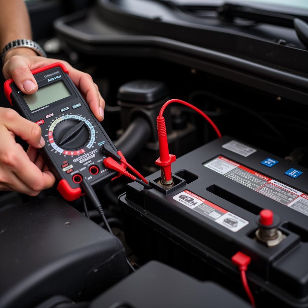 Testing car battery with multimeter