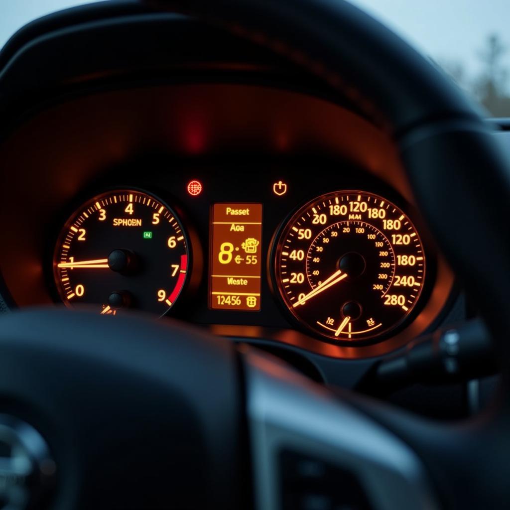 Nissan Dashboard Showing SHW and Brake Warning Lights