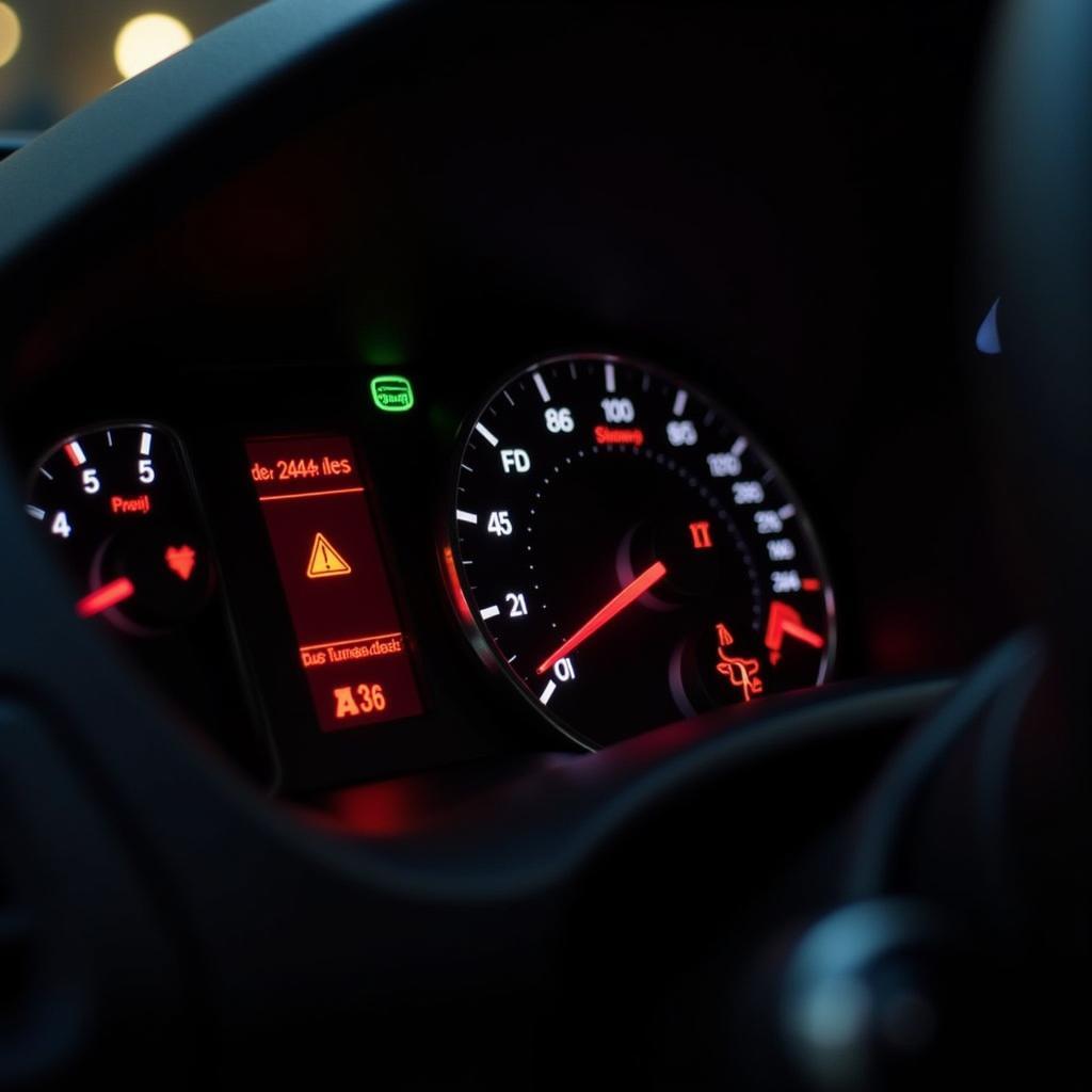 Nissan X-Trail dashboard displaying the brake warning light