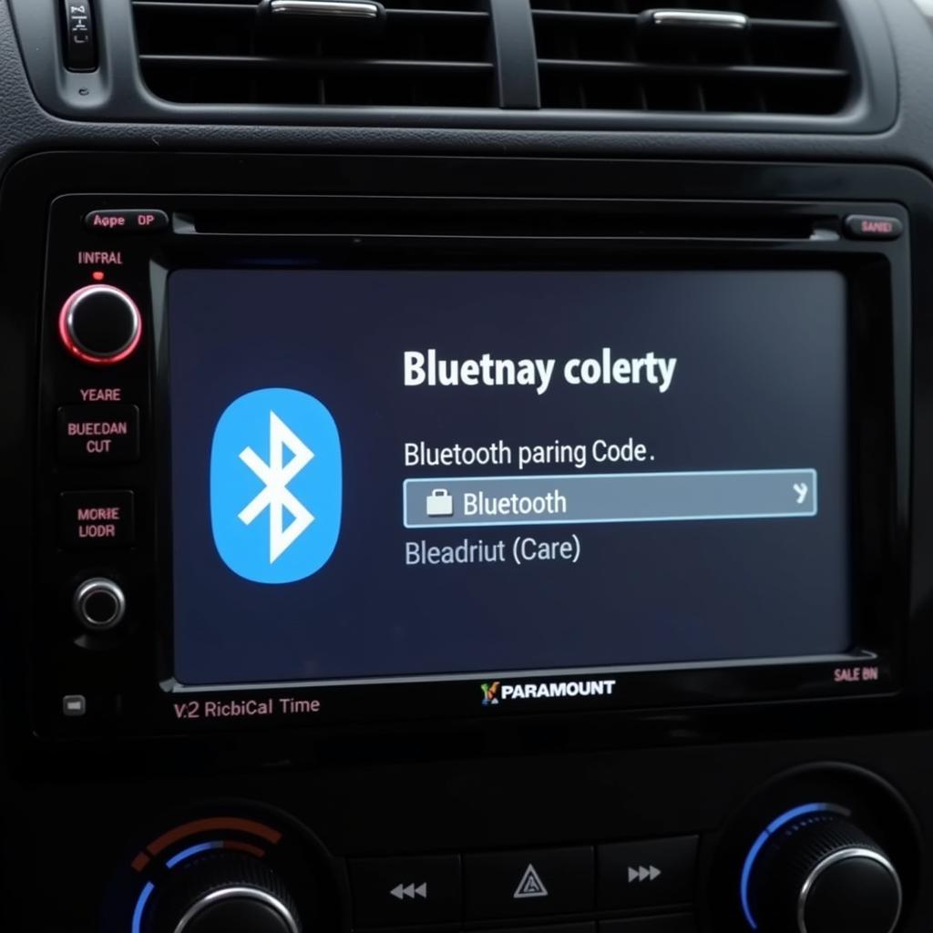 Paramount Car Radio Display Showing Bluetooth Pairing Code Entry