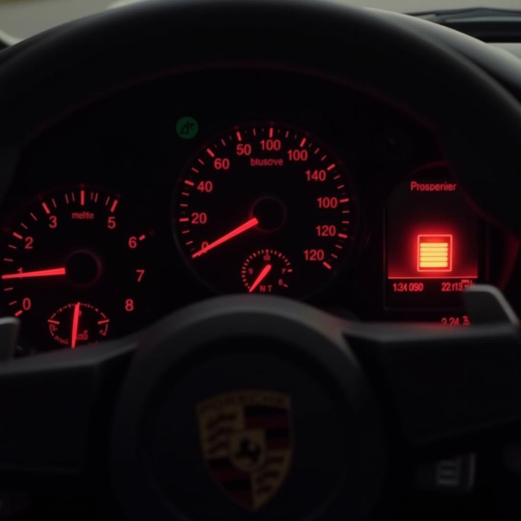 Porsche Cayenne dashboard displaying the brake proportioning warning light