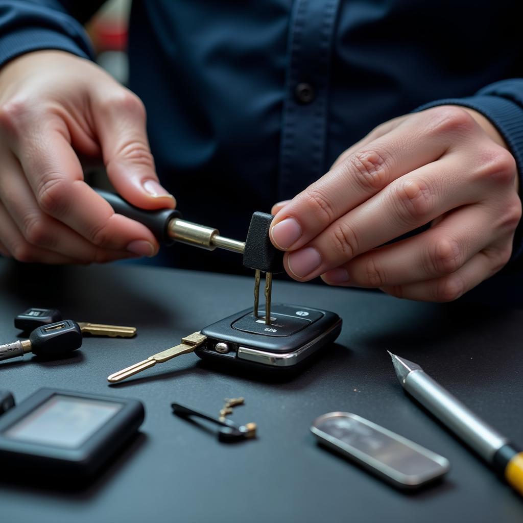 Professional Key Fob Repair Services: Expert technicians diagnosing and fixing key fob problems.