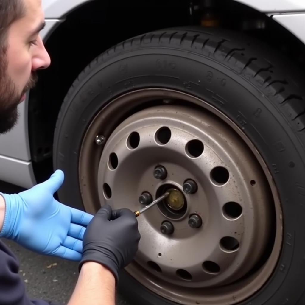 Mechanic Replacing an ABS Wheel Speed Sensor