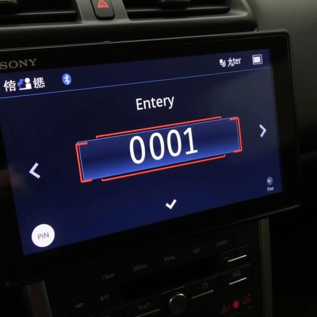 Entering the PIN code to pair a phone with a Sony car radio