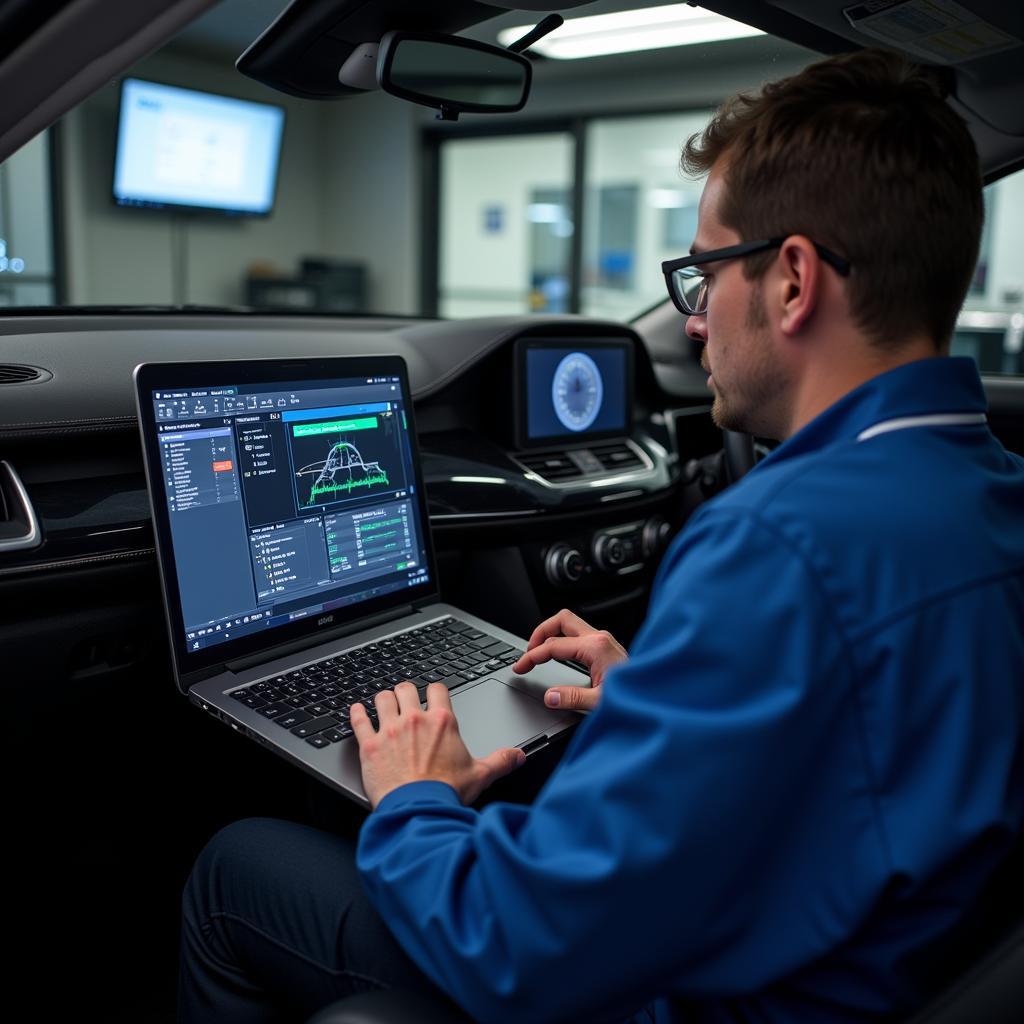 Technician Performing Remote Car Diagnostics