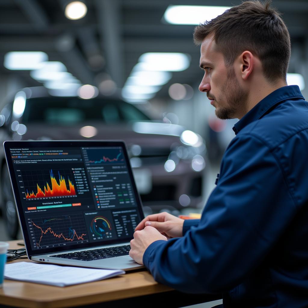 Technician Performing Remote Car Diagnostics