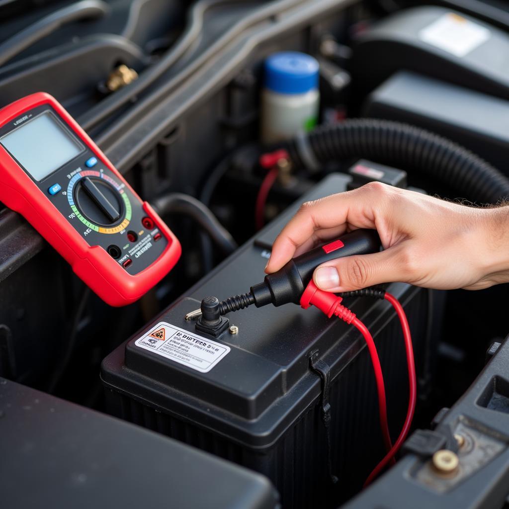 Testing car battery with a multimeter