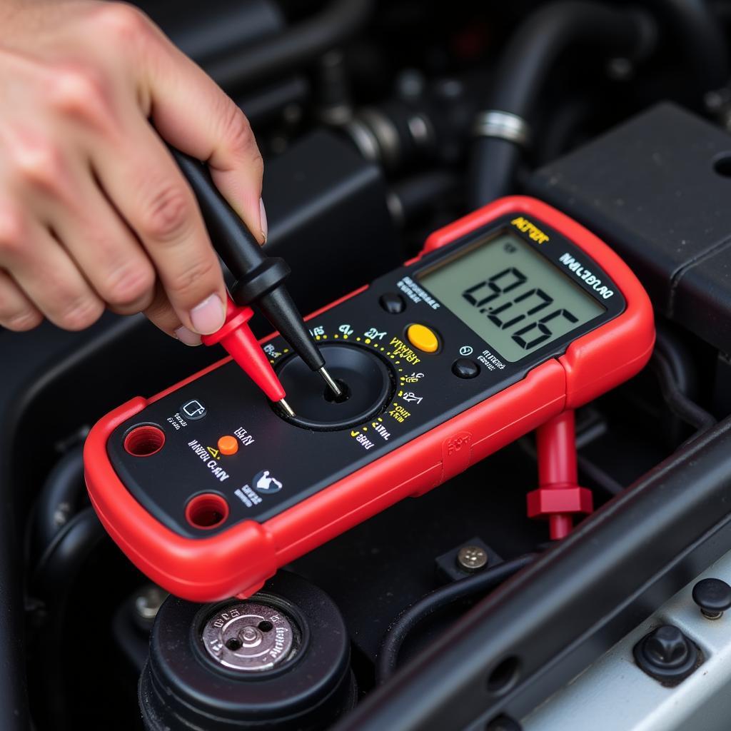 Testing Car Battery Voltage with Multimeter