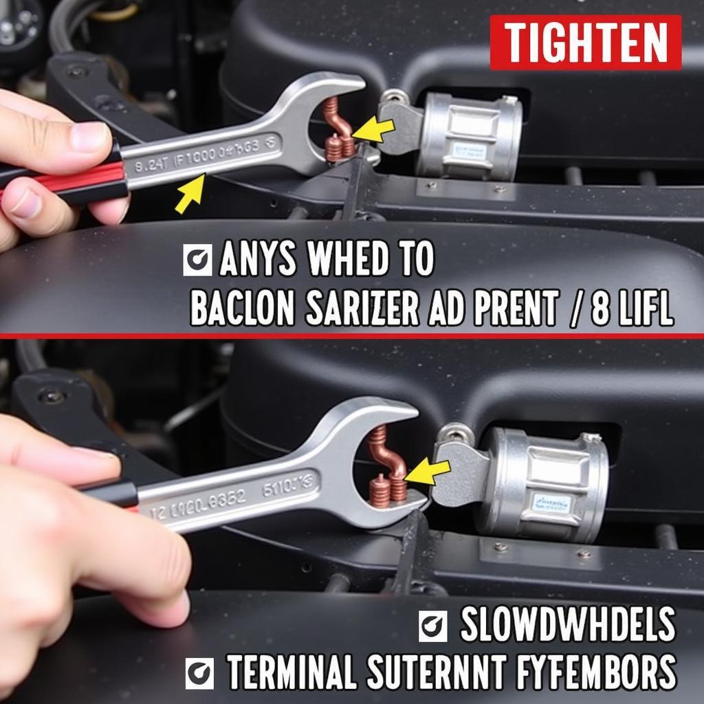 Tightening Car Battery Terminal with Wrench