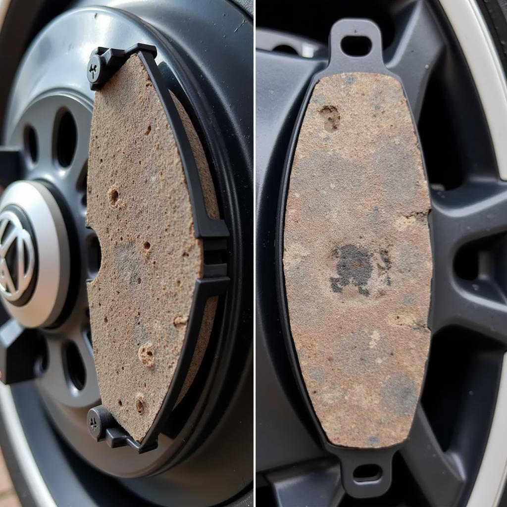 Worn brake pads on a VW Touareg