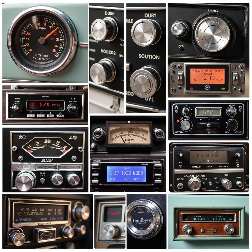 Various Retro Style Car Radio Knobs and Displays